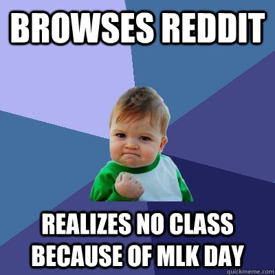 browses reddit realizes no class because of mlk day - Success Kid