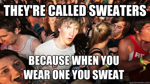 theyre called sweaters because when you wear one you sweat - Sudden Clarity Clarence