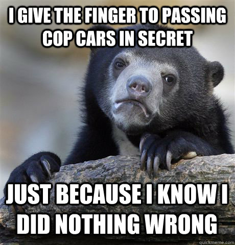 i give the finger to passing cop cars in secret just because - Confession Bear