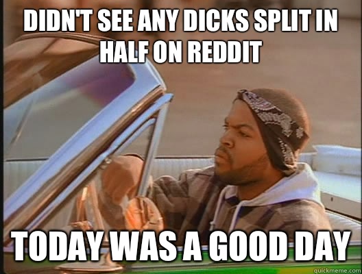 Didnt see any dicks split in half on reddit Today was a good - today was a good day