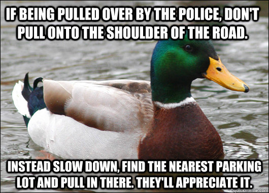 if being pulled over by the police dont pull onto the shou - Actual Advice Mallard
