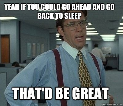 Yeah if you could go ahead and go back to sleep Thatd be gre - Bill Lumbergh