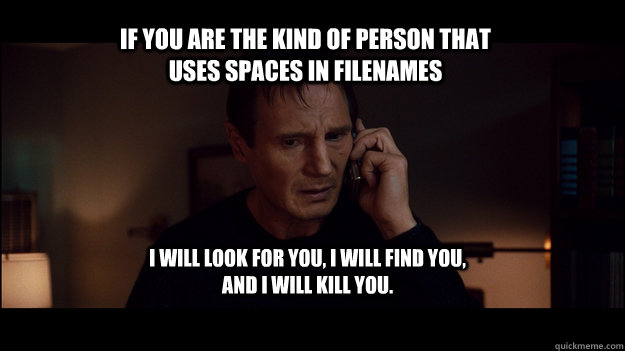 if you are the kind of person that uses spaces in filenames - Yolo Taken