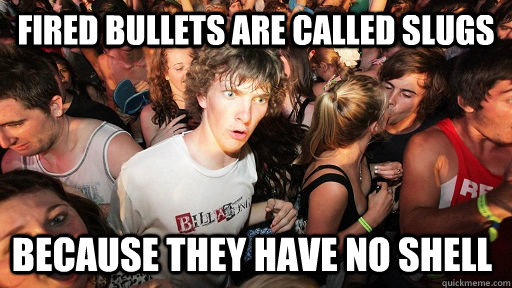 fired bullets are called slugs because they have no shell - Sudden Clarity Clarence