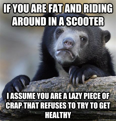 if you are fat and riding around in a scooter i assume you a - Confession Bear