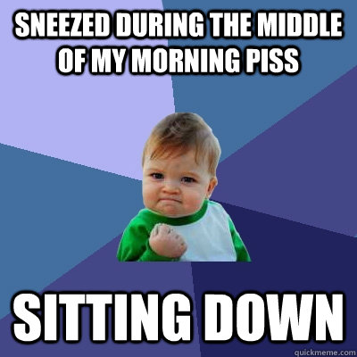 sneezed during the middle of my morning piss sitting down - Success Kid