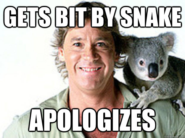 gets bit by snake apologizes - Good Guy Steve Irwin