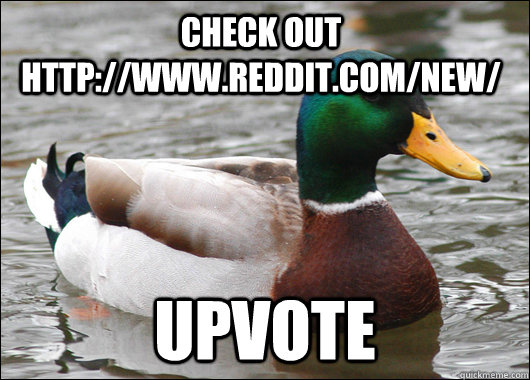 check out httpwwwredditcomnew upvote - Actual Advice Mallard