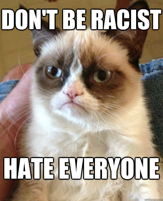 dont be racist hate everyone - Grumpy Cat