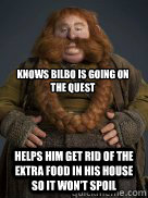 knows bilbo is going on the quest helps him get rid of the e -