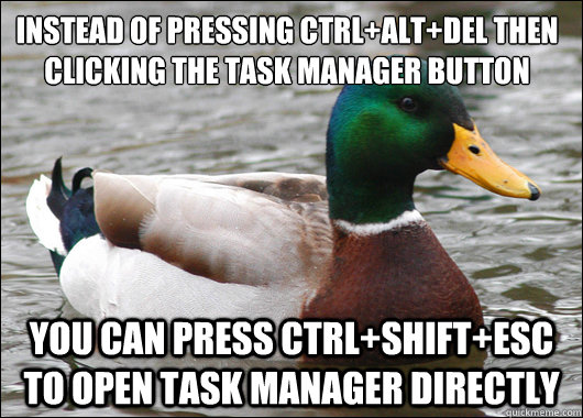 instead of pressing ctrlaltdel then clicking the task mana - Actual Advice Mallard