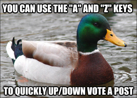 you can use the a and z keys to quickly updown vote a p - Actual Advice Mallard