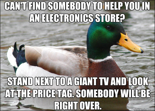 cant find somebody to help you in an electronics store sta - Actual Advice Mallard