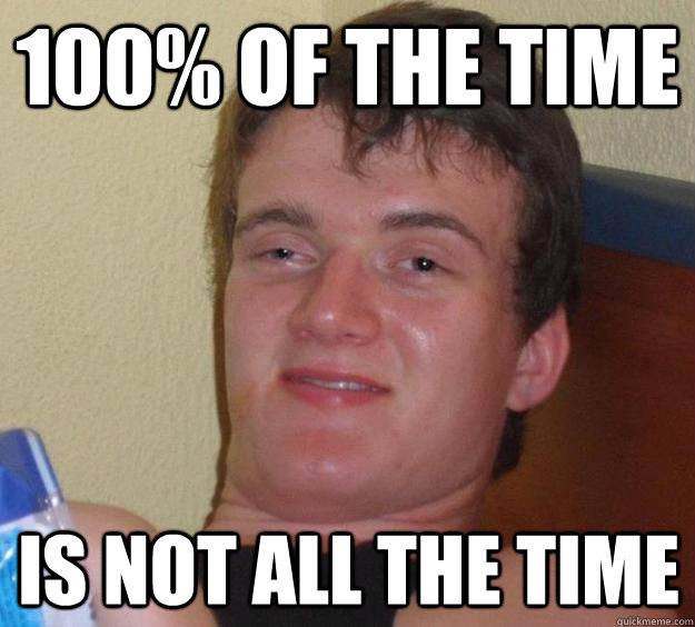 100 of the time is not all the time - 10 Guy