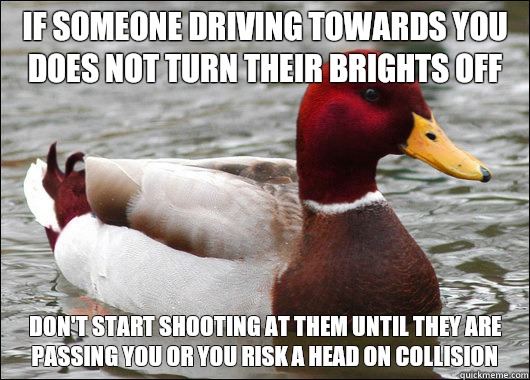 If someone driving towards you does not turn their brights o - Malicious Advice Mallard