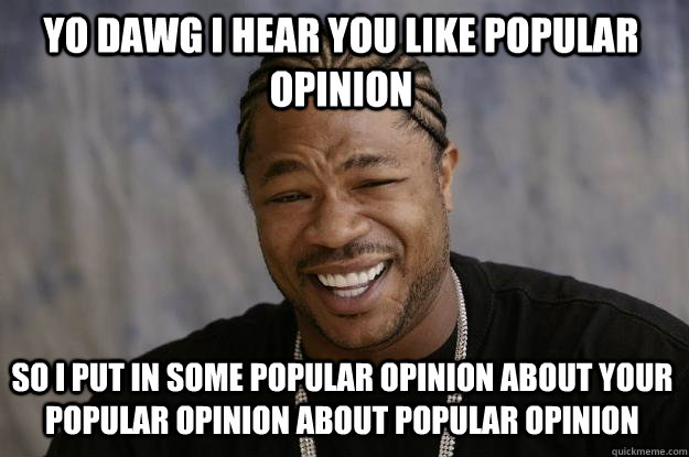 yo dawg i hear you like popular opinion so i put in some pop - Xzibit meme