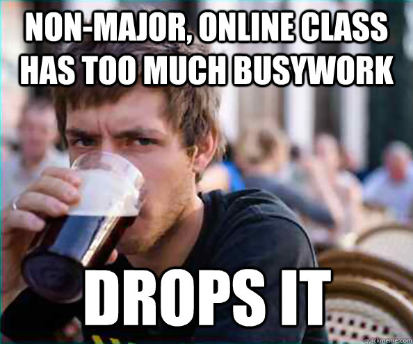 nonmajor online class has too much busywork drops it - Lazy College Senior