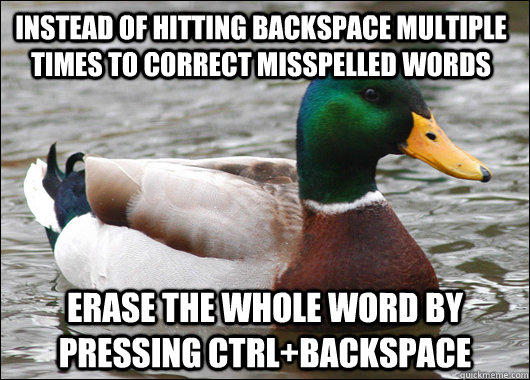 instead of hitting backspace multiple times to correct missp - Actual Advice Mallard