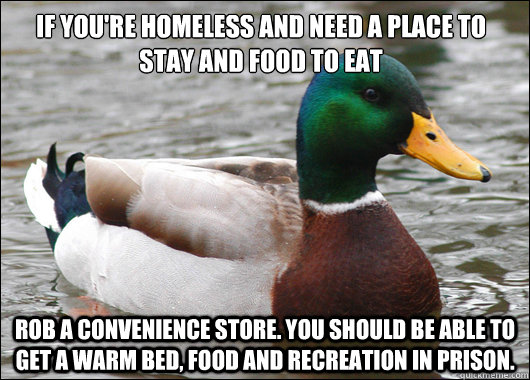 if youre homeless and need a place to stay and food to eat - Actual Advice Mallard