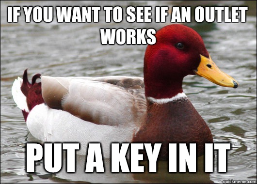 If you want to see if an outlet works Put a key in it - Malicious Advice Mallard