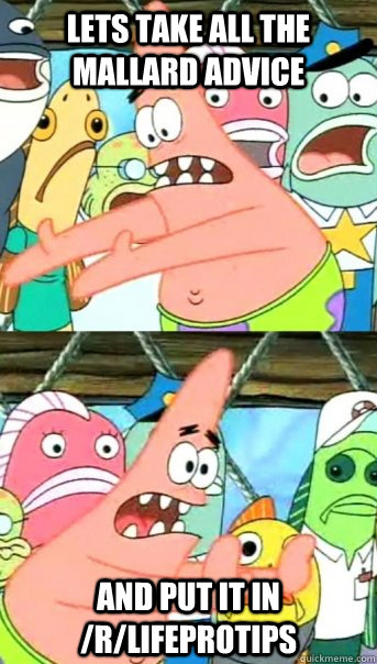lets take all the mallard advice and put it in rlifeprotip - Push it somewhere else Patrick