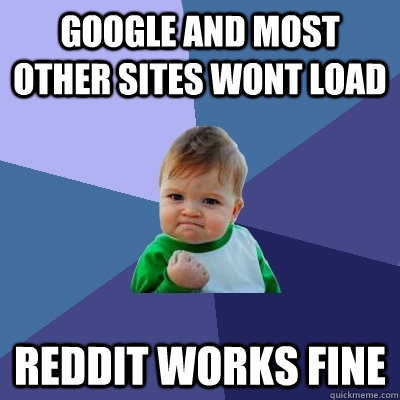 google and most other sites wont load reddit works fine - Success Kid