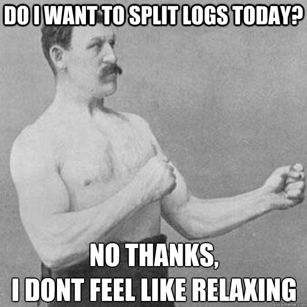 do i want to split logs today no thanks i dont feel like  - overly manly man