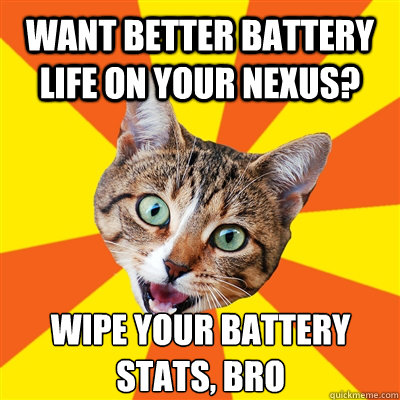 want better battery life on your nexus wipe your battery st - Bad Advice Cat