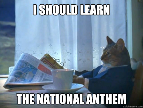 i should learn the national anthem - The One Percent Cat
