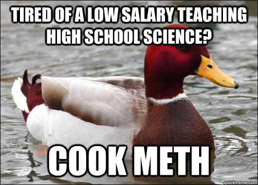 tired of a low salary teaching high school science cook met - Malicious Advice Mallard