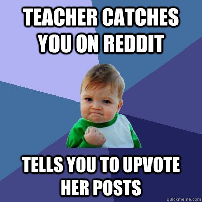 teacher catches you on reddit tells you to upvote her posts - Success Kid
