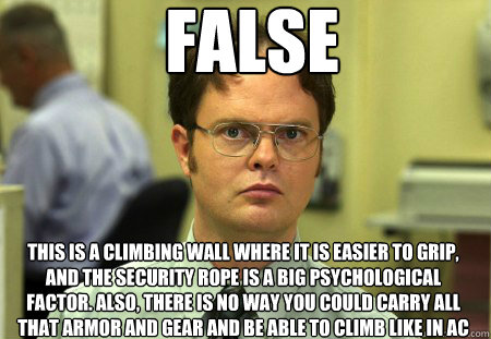false this is a climbing wall where it is easier to grip an - Dwight