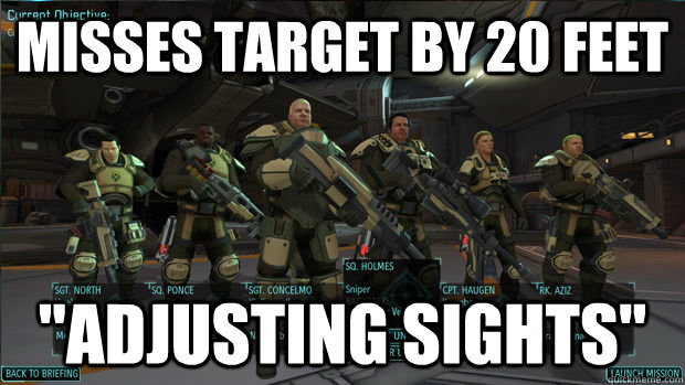 misses target by 20 feet adjusting sights - xcom logic