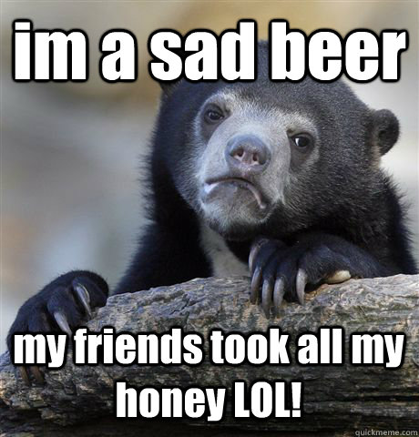 im a sad beer my friends took all my honey lol - Confession Bear