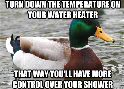 turn down the temperature on your water heater that way you - Actual Advice Mallard