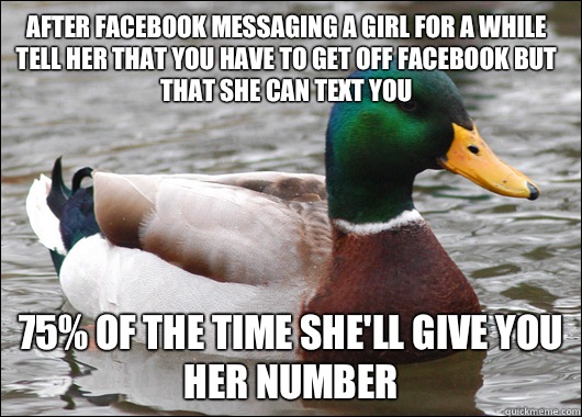 After facebook messaging a girl for a while tell her that yo - Actual Advice Mallard