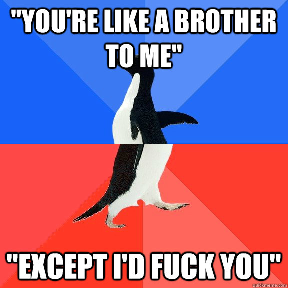 youre like a brother to me except id fuck you - Socially Awkward Awesome Penguin