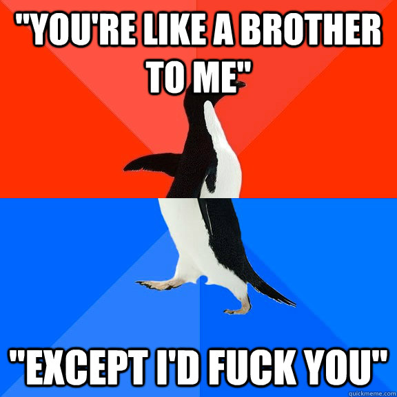 youre like a brother to me except id fuck you - Socially Awesome Awkward Penguin