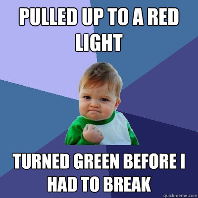pulled up to a red light turned green before i had to break - Success Kid