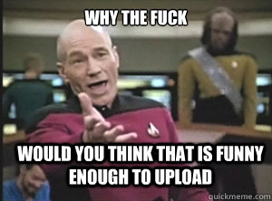 why the fuck would you think that is funny enough to upload - Annoyed Picard