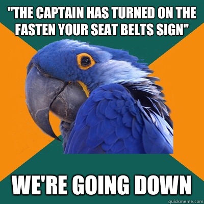 The captain has turned on the fasten your seat belts sign We - Paranoid Parrot