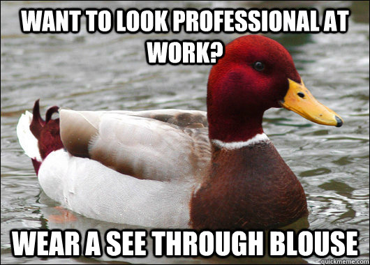 want to look professional at work wear a see through blouse - Malicious Advice Mallard