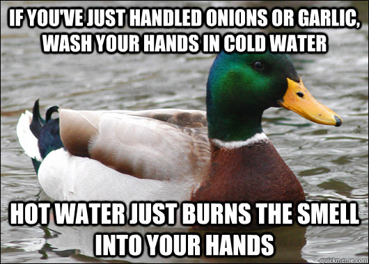 if youve just handled onions or garlic wash your hands in - Actual Advice Mallard