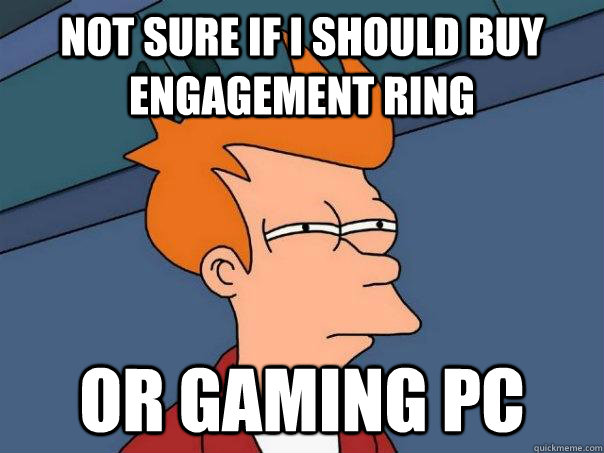 not sure if i should buy engagement ring or gaming pc - Futurama Fry