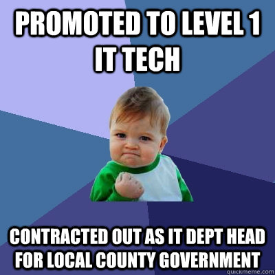 promoted to level 1 it tech contracted out as it dept head f - Success Kid