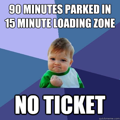 90 minutes parked in 15 minute loading zone no ticket - Success Kid