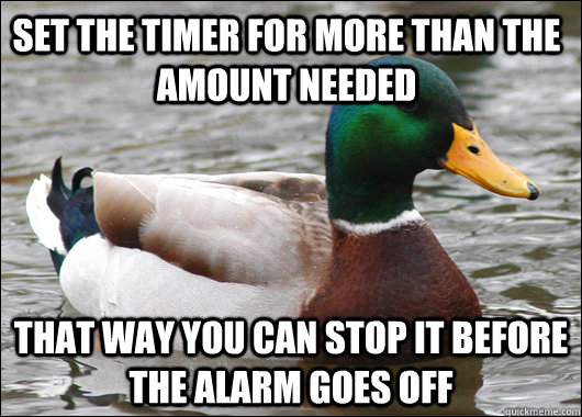 set the timer for more than the amount needed that way you c - Actual Advice Mallard