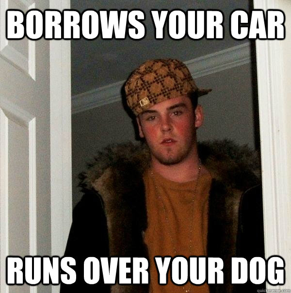 borrows your car runs over your dog - Scumbag Steve