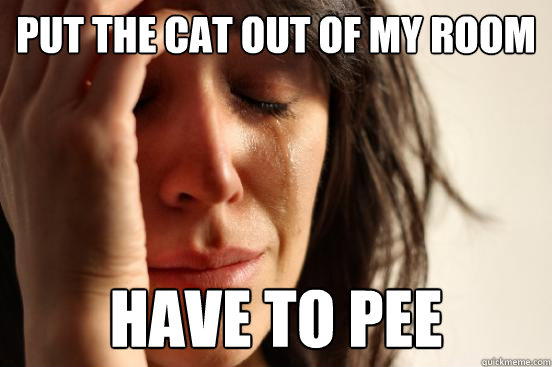 put the cat out of my room have to pee - First World Problems