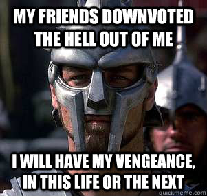 my friends downvoted the hell out of me i will have my venge -